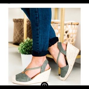 Worn once - green wedged espadrilles
